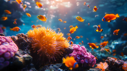 Colorful Coral Reef Underwater Scene with Fish - Realistic Image