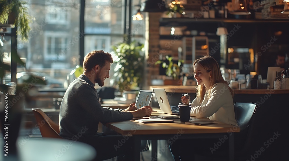 Aufkleber group of positive business colleagues working together on project in modern coworking : generative a
