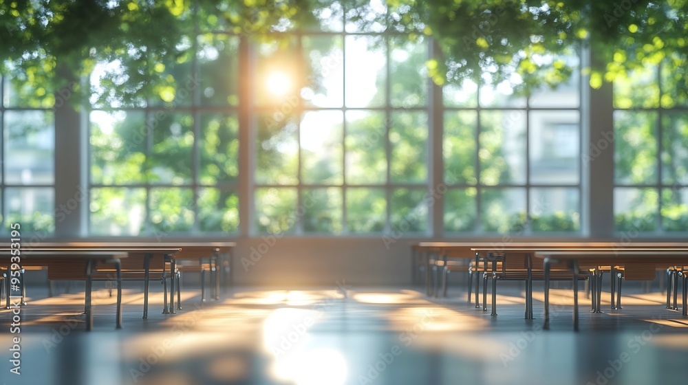 Leinwandbilder Beautiful blurred background of bright classroom and study room with panoramic windows and beautiful lighting Blurred Empty school background : Generative AI