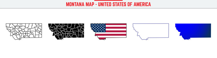 Montana Map with editable stroke icon. Montana USA State thin line icon, Montana map vector illustration, Montana, MT blue silhouette vector map