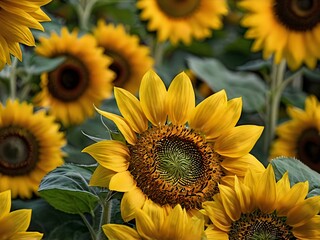Fototapeta premium beautiful sunflowers in close up shot during a clear day