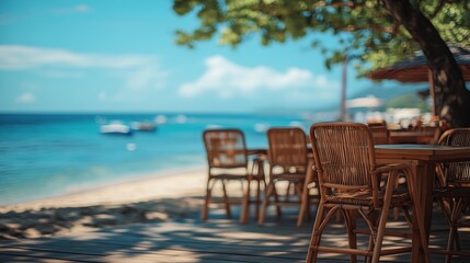 empty chairs in the restourant by the beach : Generative AI