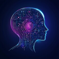 Neon Circuitry Profile of a Human Head