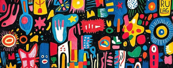 Abstract Colorful Shapes Pattern - Hand Drawn Illustration