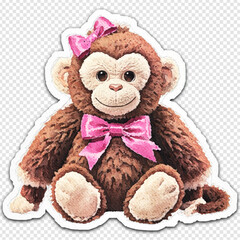 Vintage Treasure A Brown Monkey Plush Toy with a Pink Bow Soft and Cuddly Perfect for Gift Giving Home Decor or Simply a Piece of Vintage Charm to Cherish 