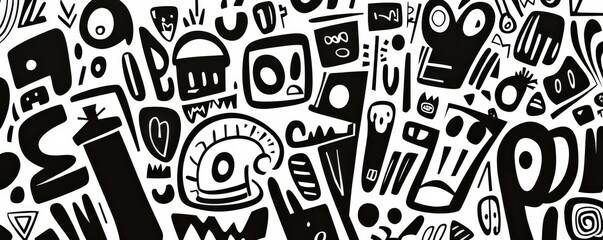Abstract Black and White Doodle Pattern Background