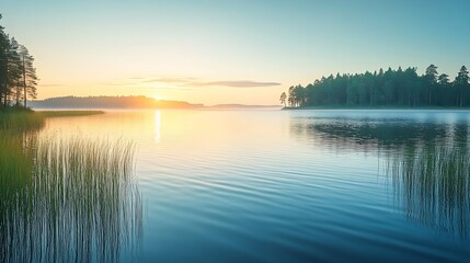 Obraz premium Beautiful Lake Saimaa on a summer evening : Generative AI
