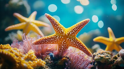 sea stars in a reef colorful underwater landscape background : Generative AI