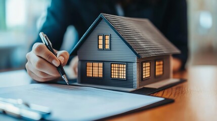 Real estate agent and customer signing contract to buy house insurance or loan real estaterent a houseget insurance or loan real estate or property : Generative AI