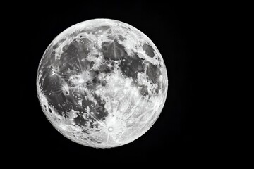 Naklejka premium Full Moon Close-Up on a Black Background, High-Definition Photography