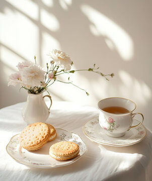 english breakfast tea with biscuits