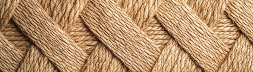Detailed view of a handwoven jute fabric with visible fibers and a rough, natural texture, shot in warm, natural light