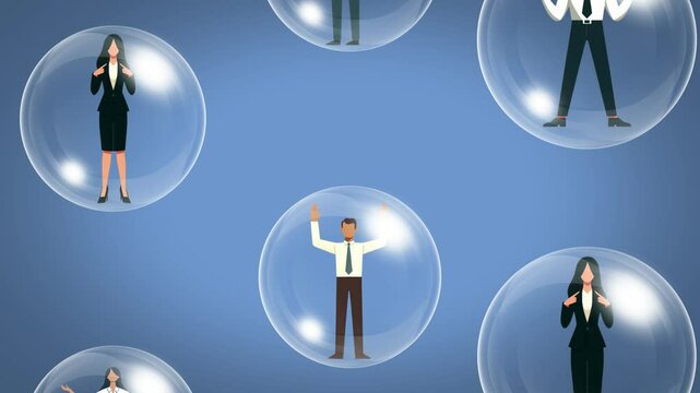 Animation of various professions of people in bubbles on a blue background, representing Community diversity and diversity