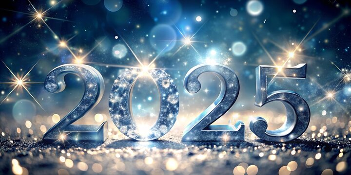 Happy New Year 2025 Typography with Glittering Fireworks
