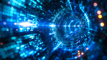 Obraz premium Futuristic Blue Digital Tunnel in Cybersecurity Concept
