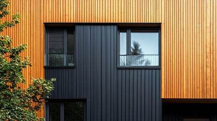 Luxury new private house Scandinavian style Grey and wooden exterior Contemporary black metal cladding facade : Generative AI