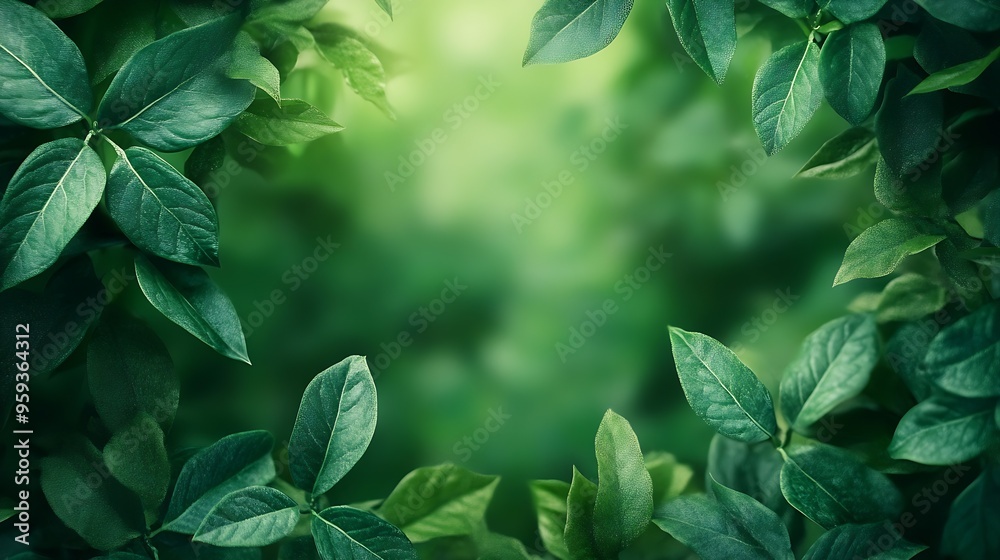 Poster Abstract background nature view with copy space using as background natural landscapeTextures Leaves cover page fresh wallpaper concept : Generative AI