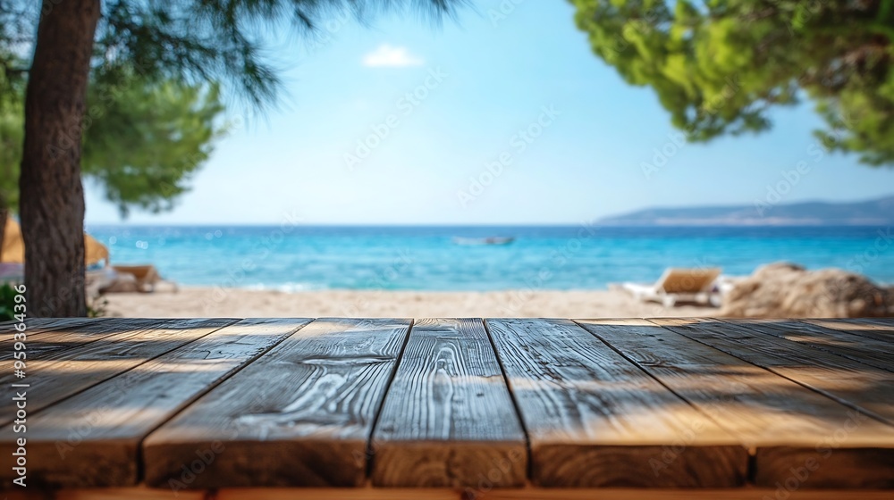 Poster empty summer holidays background horizontal travel banner for advertising product wooden table top i