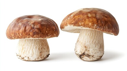 Porcini mushrooms Boletus edulis on white background : Generative AI