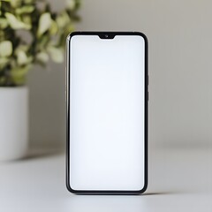 Modern Smartphone Mockup with White Screen on Table