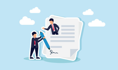 A businessman signing a contract with a new employee, concept of Hiring new employees to improve and grow company performance