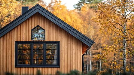 Barnhouse Barn house Wooden secluded house in the Scandinavian and Finland modern style with large windows Exterior : Generative AI