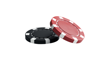Poker chips, red chip and black chip, isolated, transparent background