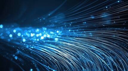 Fototapeta premium Abstract Blue Lines and Glowing Particles Background