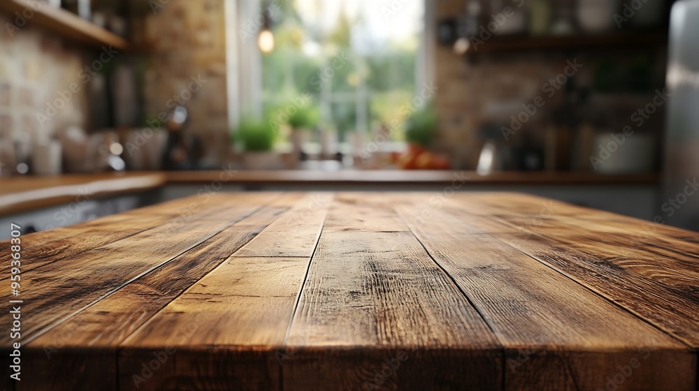 Aufkleber wooden board empty table background kitchen blurred background : generative ai