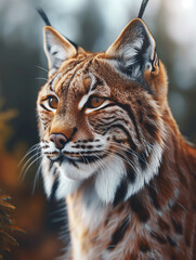 Fototapeta premium Lynx in Forest, Lynx lynx, Close Up of Wild Feline Predator