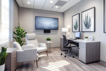Elegant Telehealth Consultation Room with High-Tech Amenities for Remote Medical Care