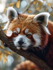 Fototapeta premium Red Panda, Ailurus fulgens, Lesser Panda Close Up in Forest Wildlife