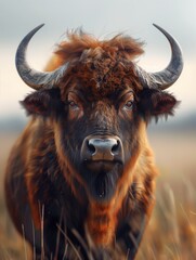 Close up portrait of African Buffalo, Syncerus caffer, in an African wilderness