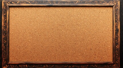 Fototapeta premium A cork board with a black frame. The frame is made of wood and has a rustic look. The cork board is empty and has no writing on it