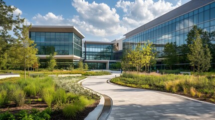 Obraz premium Sustainable and Eco-Conscious Medical Campus with Renewable Energy and Green Spaces