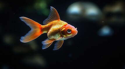 Goldfish in aquarium tank with black background : Generative AI