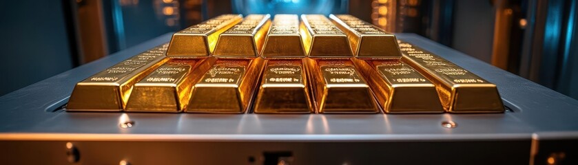 Gold bars in a futuristic vault, security and wealth, luxury concept