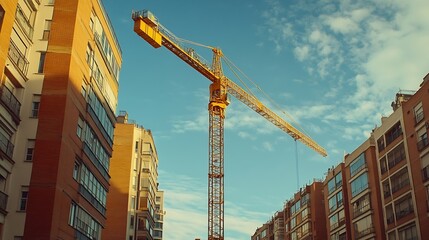 Naklejka premium Construction crane in a district of new apartment buildings in Madrid : Generative AI