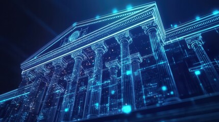 Fototapeta premium Digital Architecture Futuristic Building Structure with Blue Neon Lights