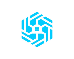 House with hexagon circuit tech logo