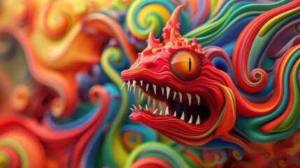 Naklejka premium Colorful abstract monster with an open mouth full of sharp teeth.