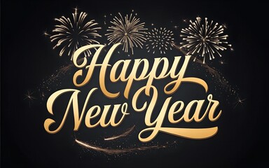 Happy New Year 2025 Typography with Glittering Fireworks
