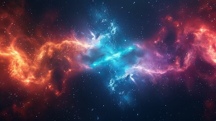 Fototapeta premium Cosmic Nebula with Red and Blue Glowing Clouds