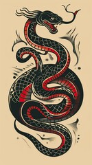 Obraz premium Hand drawn old school tattoo isolated icon of Snake vector image set
