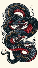 Hand drawn old school tattoo isolated icon of Snake vector image set