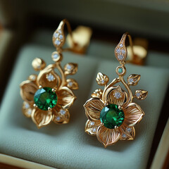 Naklejka premium Emerald Flower Earrings.
