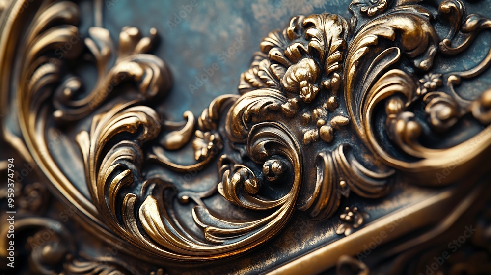 Poster Part of bronze frame in Baroque style : Generative AI