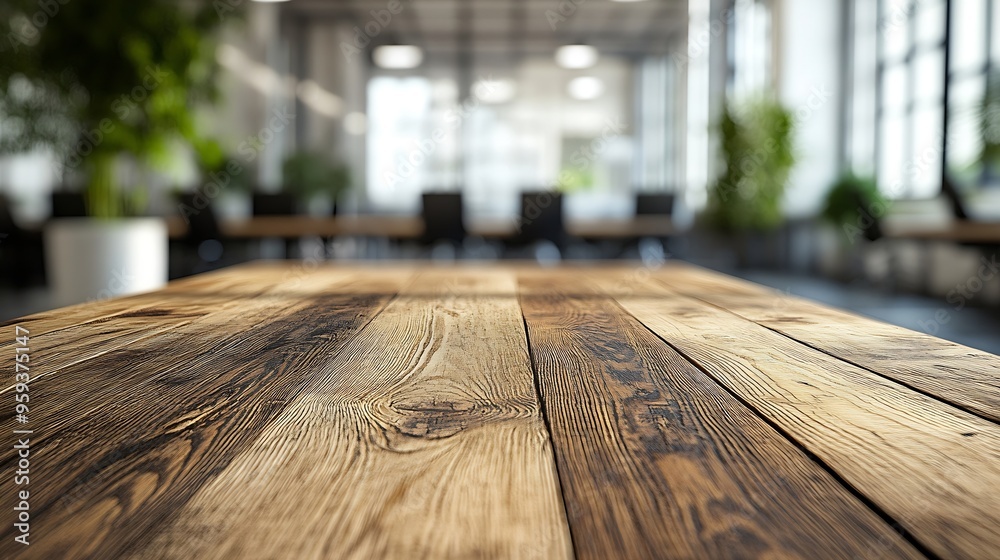 Leinwandbilder Wooden board empty table background On the blurred background of the empty office room : Generative AI