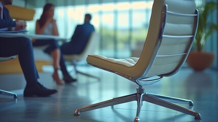 Group of business people discussing business in a meeting room with one empty chair : Generative AI