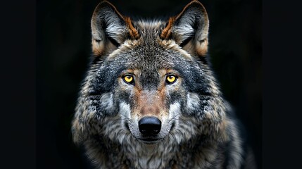 Fototapeta premium Close-up Portrait of a Wolf with Yellow Eyes